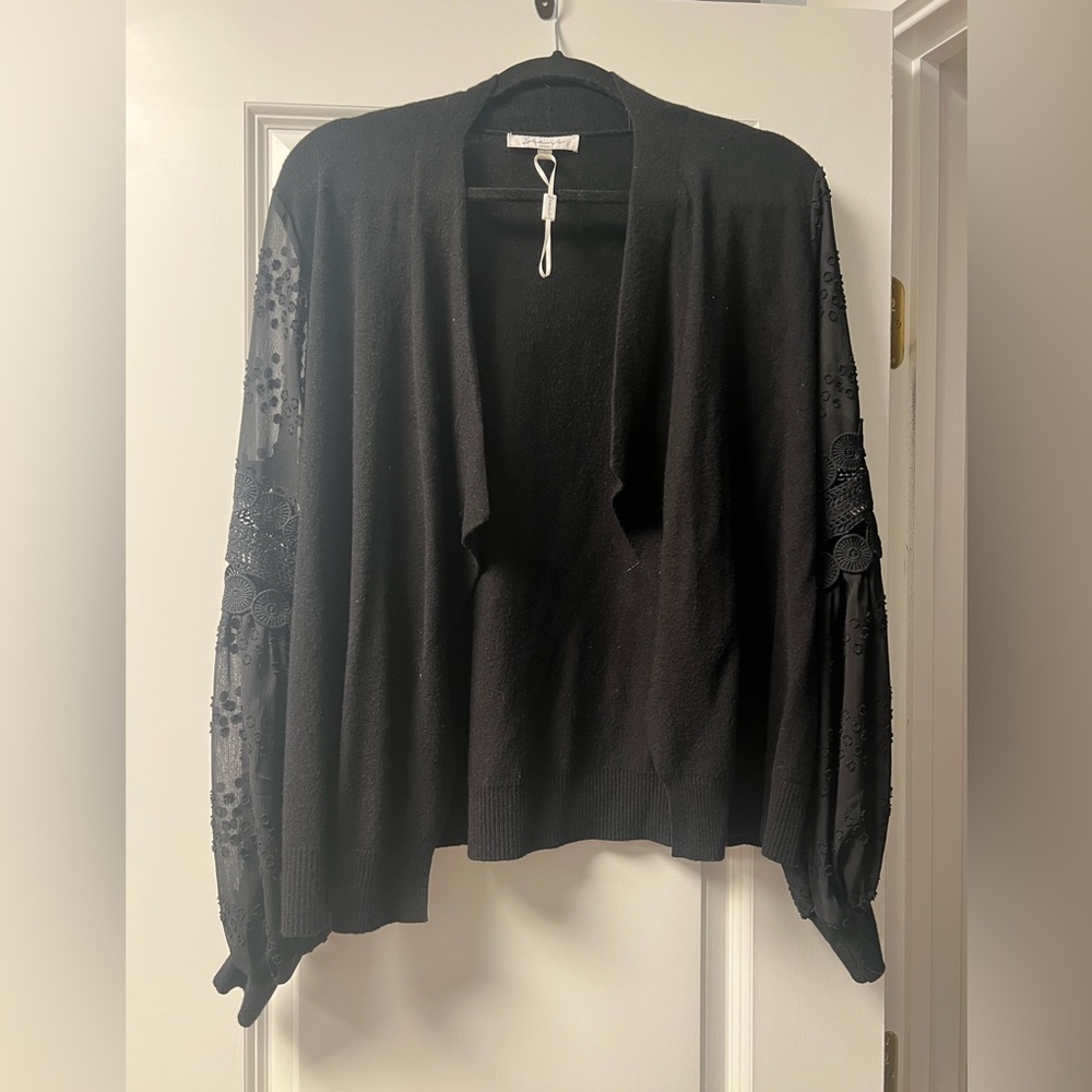 Black Cardigan with Lace Sleeves